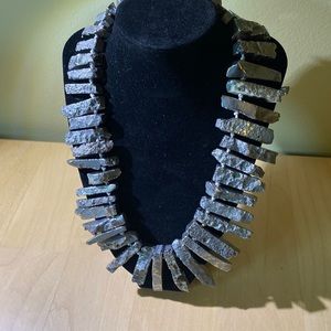 Gorgeous nugget necklace with shiny silver colored & gray stone necklace.